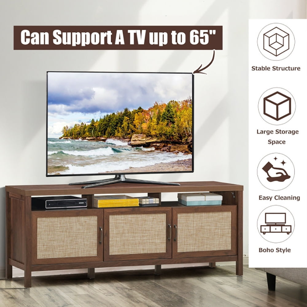 Finihen TV Stand, TV Cabinet, Universal TV Stand Entertainment Media Center for TV's up to 65 Inch, Media Entertainment Center with Storage, for Living Room, Bedroom, Walnut