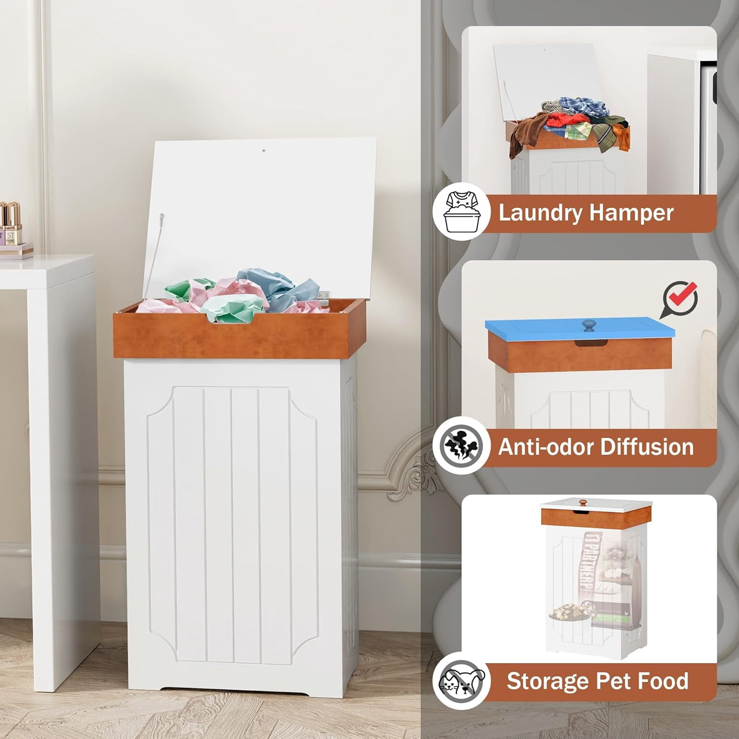 Trash Can Cabinet, 13 Gallon Kitchen Garbage Can, Wooden Recycling Trash Bin, Dog Proof Trash Can, Trash Cabinet with Lid for Home Kitchen Bathroom, White