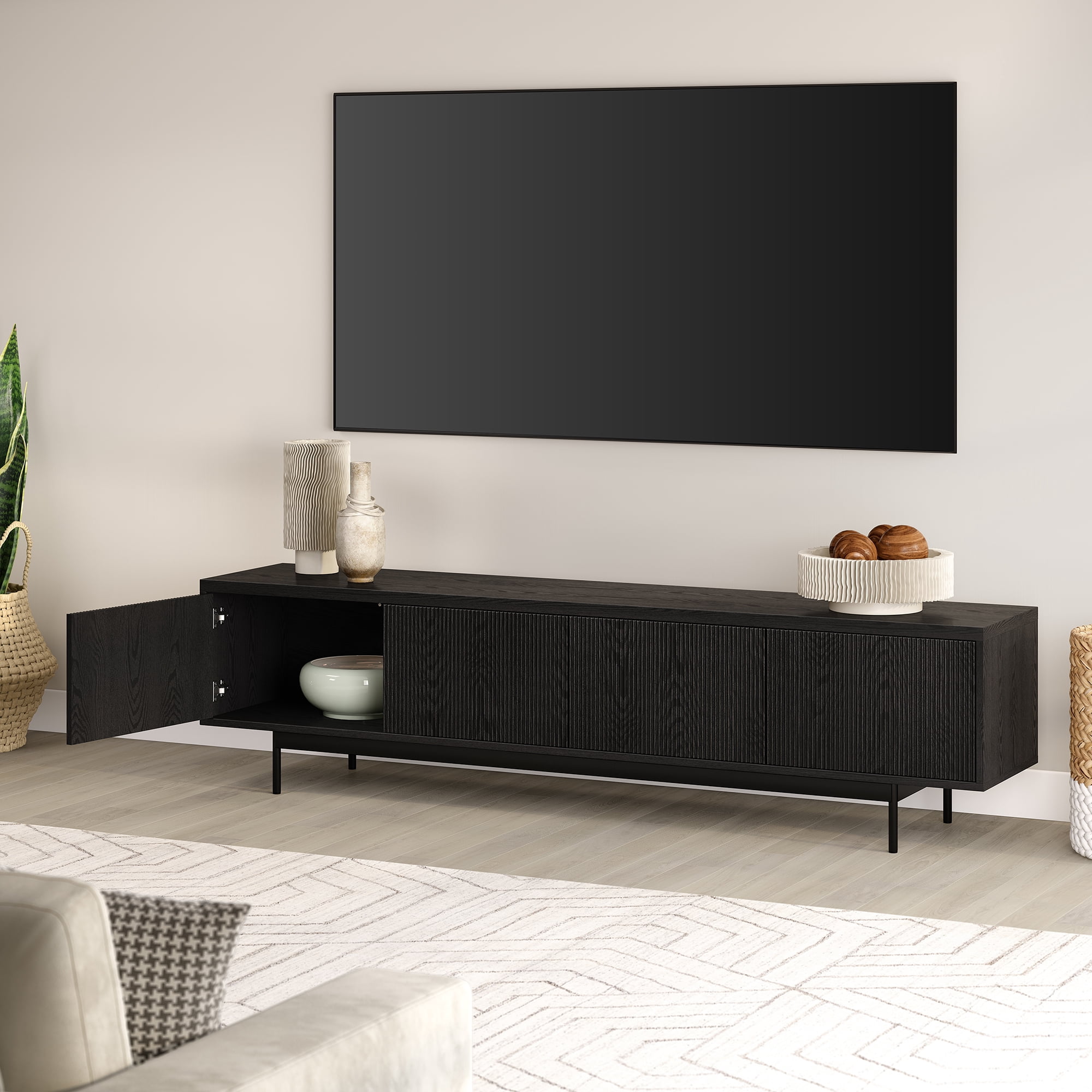 Whitman Rectangular TV Stand for TV's up to 85" in Black Grain