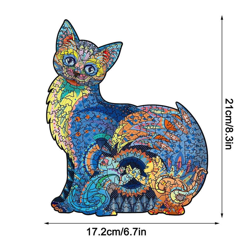 Cat Wooden Jigsaw Puzzles Unique Animal Puzzle Pieces Best Gift for Kids Adult 
