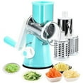 thumbnail image 1 of Robot Culinaire de Cuisine Compact Bleu à Manivelle avec 3 Lames de Tambour - Râpe Trancheuse Rotative Multifonction pour Fromage, Légumes, Pommes de Terre, Noix - Mandoline à Base d'Aspiration Efficace, Facile à Nettoyer &, 1 of 6