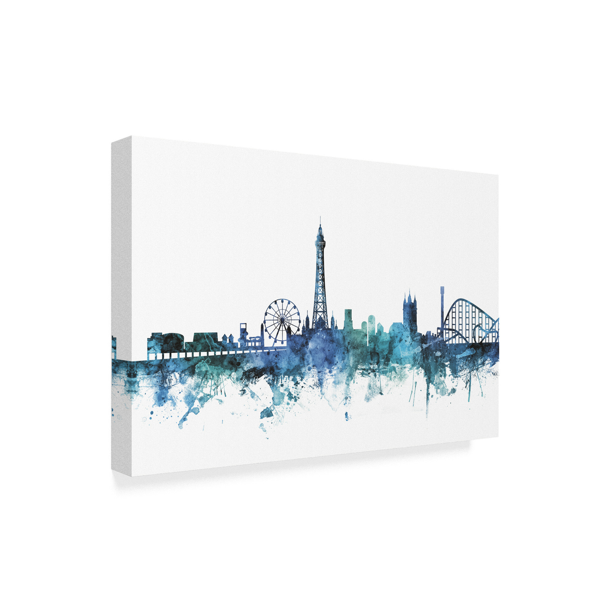 Trademark Fine Art 'Blackpool England Blue Teal Skyline' Canvas Art by Michael Tompsett