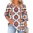 thumbnail image 2 of Hfnxid Women's Plus Size Top 3/4 Length Sleeve Shirt Fashion Graphic Keyhole Neck Shirts Casual Breathable Vacation Clothes Lightweight Loose Fit Boho Shirts Brown XXXL, 2 of 6