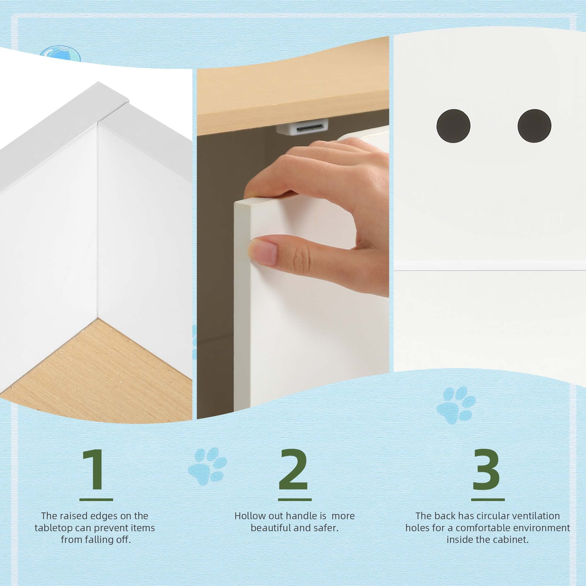 Uforic Litter Box Furniture with 2 Rooms, Wood Cat Litter Box Enclosure Cabinet with Drawer, White