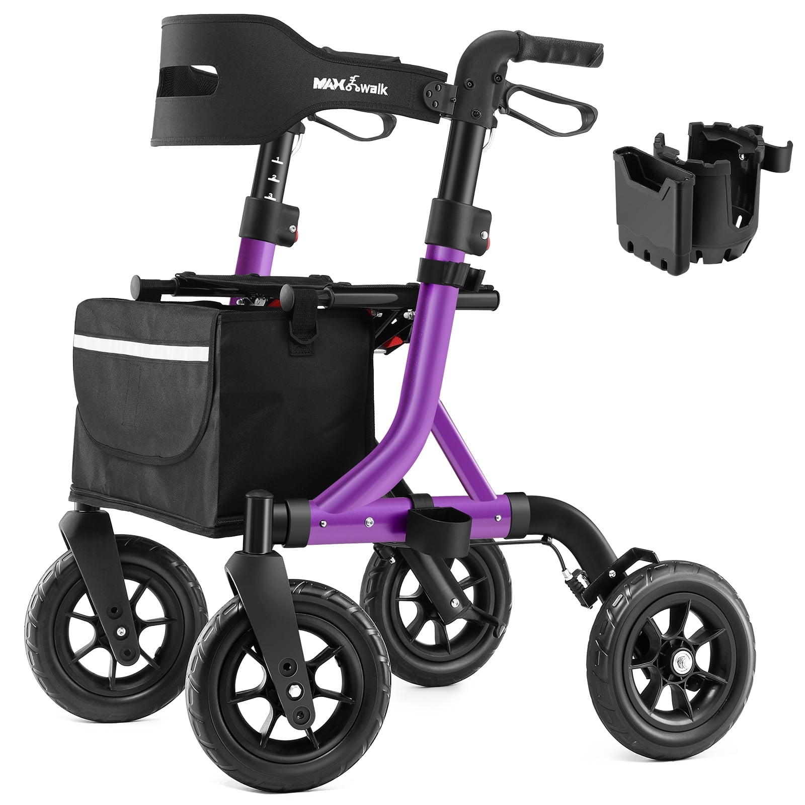 Walkers for Seniors, Rollator Walker with Seat, 10" Rubber Wheels All Terrain Rollator Walker with Backrest, Aluminum Walkers Built-in Cable, Foldable and Adjustable Height for Seniors, Purple