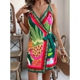 thumbnail image 4 of Women's Sleeveless Wrap V Neck Tie Knot Boho Short Dresses Red S, 4 of 8