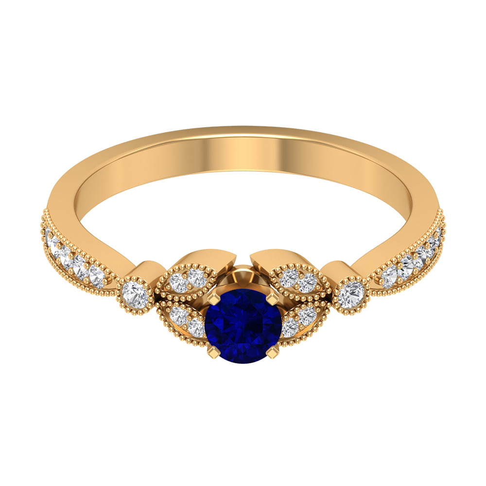 Large 4CT Blue Sapphire Ring Women Jewelry Engagement 14K Yellow Gold Plated 