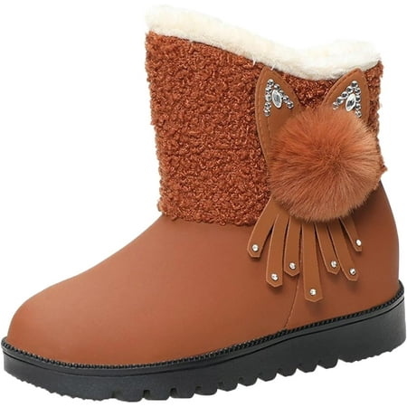 

Wedge Boots For Women Ankle Booties Fashion Rhinestone Hairball Cotton Shoes Plush Warm Fur Lined Anti-Slip Snow Boots