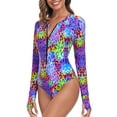 thumbnail image 5 of Ocean Blues Women's Plus Size Floral Rash Guard Long Sleeve Women Tummy Control Zipper One Piece Swimsuit Bathing Suits Size S, 5 of 5