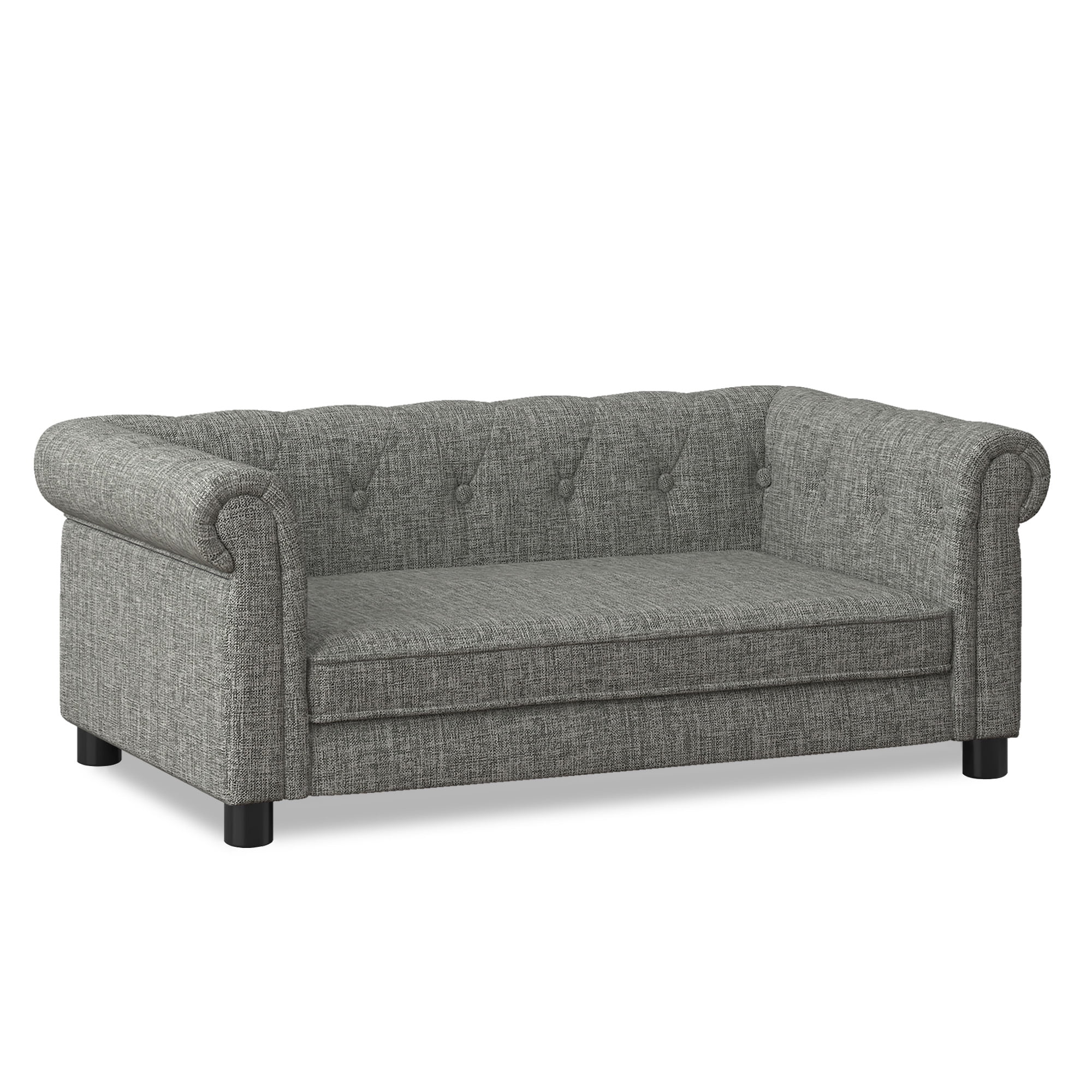 Elevated Dog Sofa Bed, Modern Linen Fabric Pet Bed for Small & Medium Dogs, Light Grey, 100lbs Capacity
