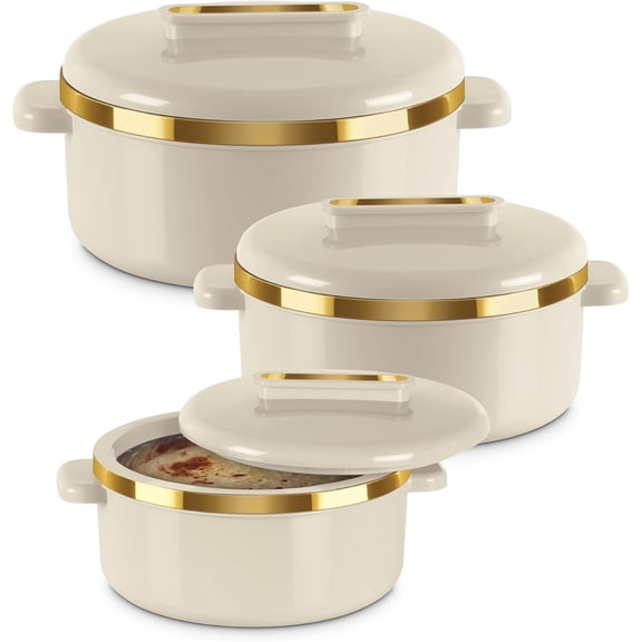 MILTON 3-Piece Insulated Hot & Cold Casserole Set 2.1/1.5/1 qt, Ivory