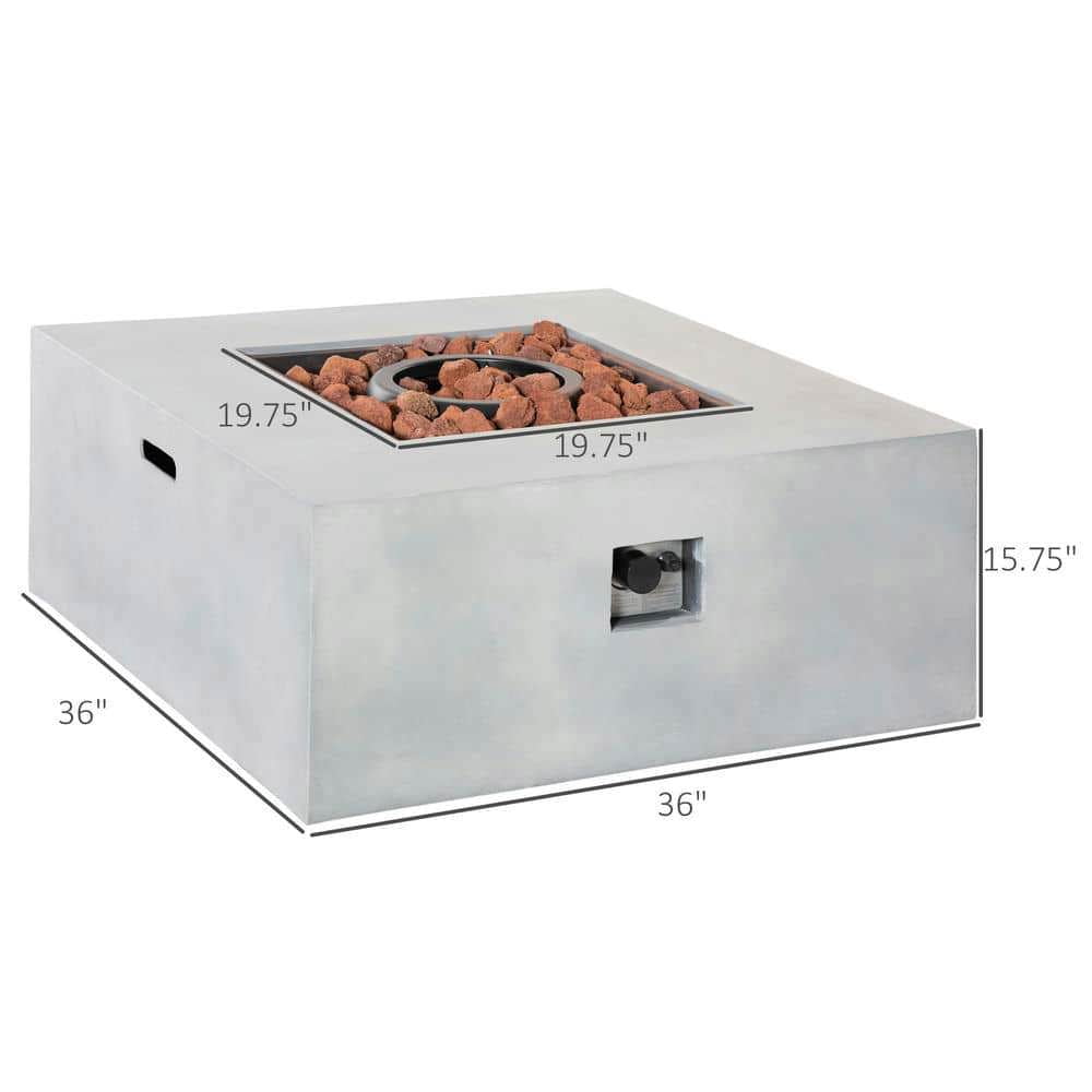 Yardi Yarda 36" Firepit Table with Lava Rocks & Rain Cover, 50,000 BTU Large Rectangular Stone Gas Firepit for Outdoor, Gas Firepit Fits 20lb Tank, Gray