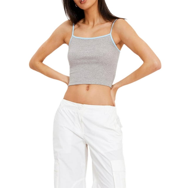 Opperiaya Hauts de Cami de Base pour Femmes Bretelles Spaghetti Sans Manches Contraste/couleur Unie Camisole