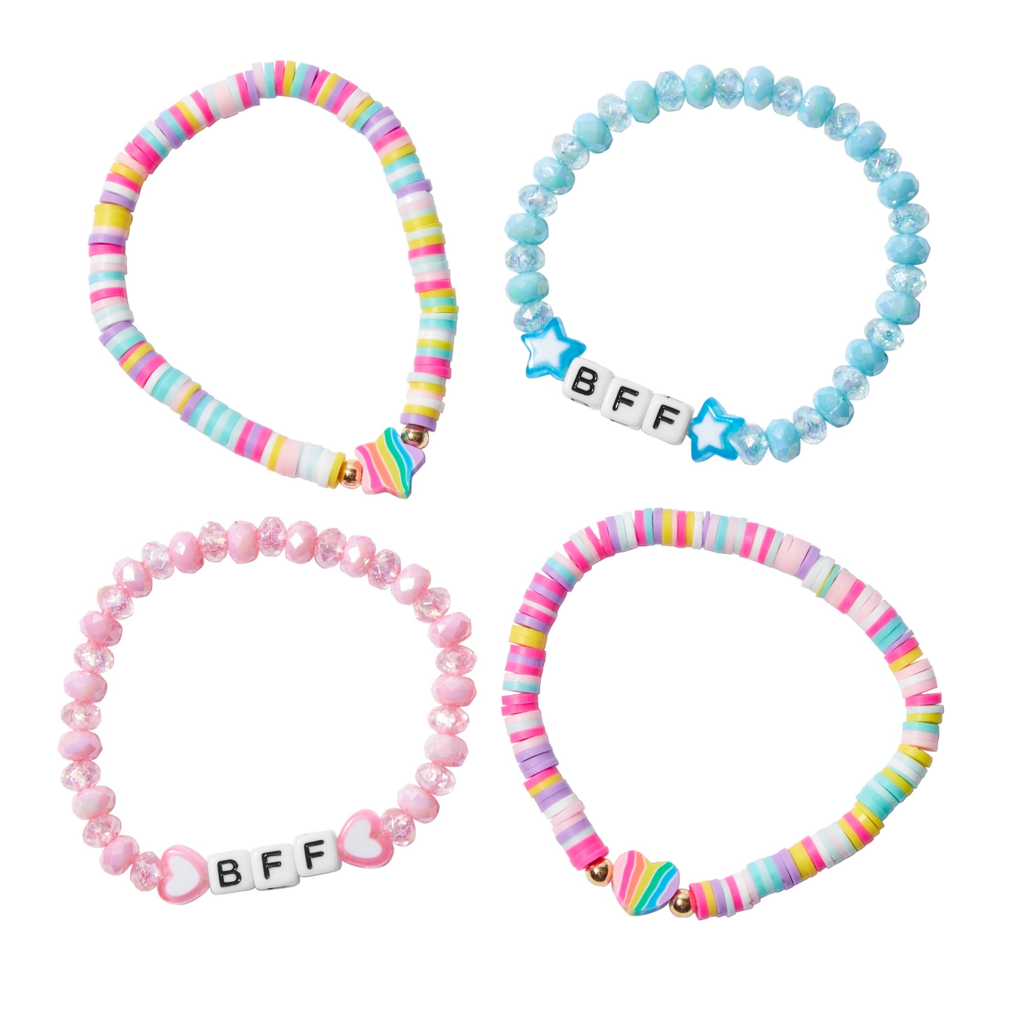 Claire's Tween Girls Best Friends Forever Rainbow Beaded Bracelets, 4-Pack