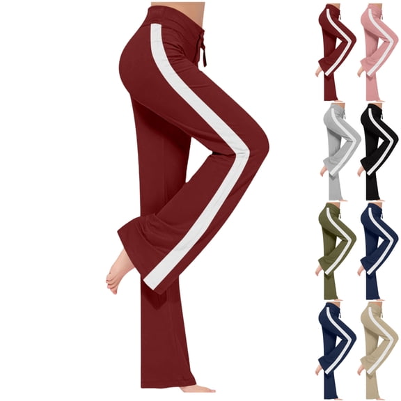 LEKWK Flare Yoga Pants for Women Side Stripe Wide Leg Yoga Pants Drawstring Athletic Leggings High Waist Stretchy Sporty Gym Workout Casual Bottoms