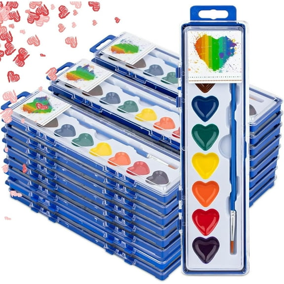 Valentine Watercolor, 8/16 Colors Heart Watercolor Paint Set, Washable Water Color Paints with Paintbrush, Valentines Gifts Art Supplies for Preschool Classroom Party Exchange Favor (8colors-4pcs)