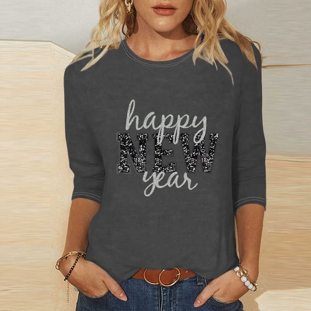 TaTaai 3/4 Sleeve Round Neck Printed Top, Women's Loose Casual Blouse, Versatile Cool Design, Suitable for Home Daily Casual Outfits Gift