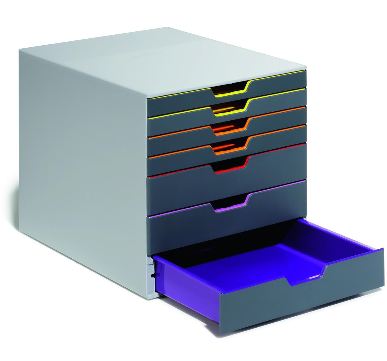 DURABLE Desktop Drawer Organizer (VARICOLOR 7 Compartments with Removable Labels) 11" w x 14" d x 11.375" h, Gray & Multicolored (760727)