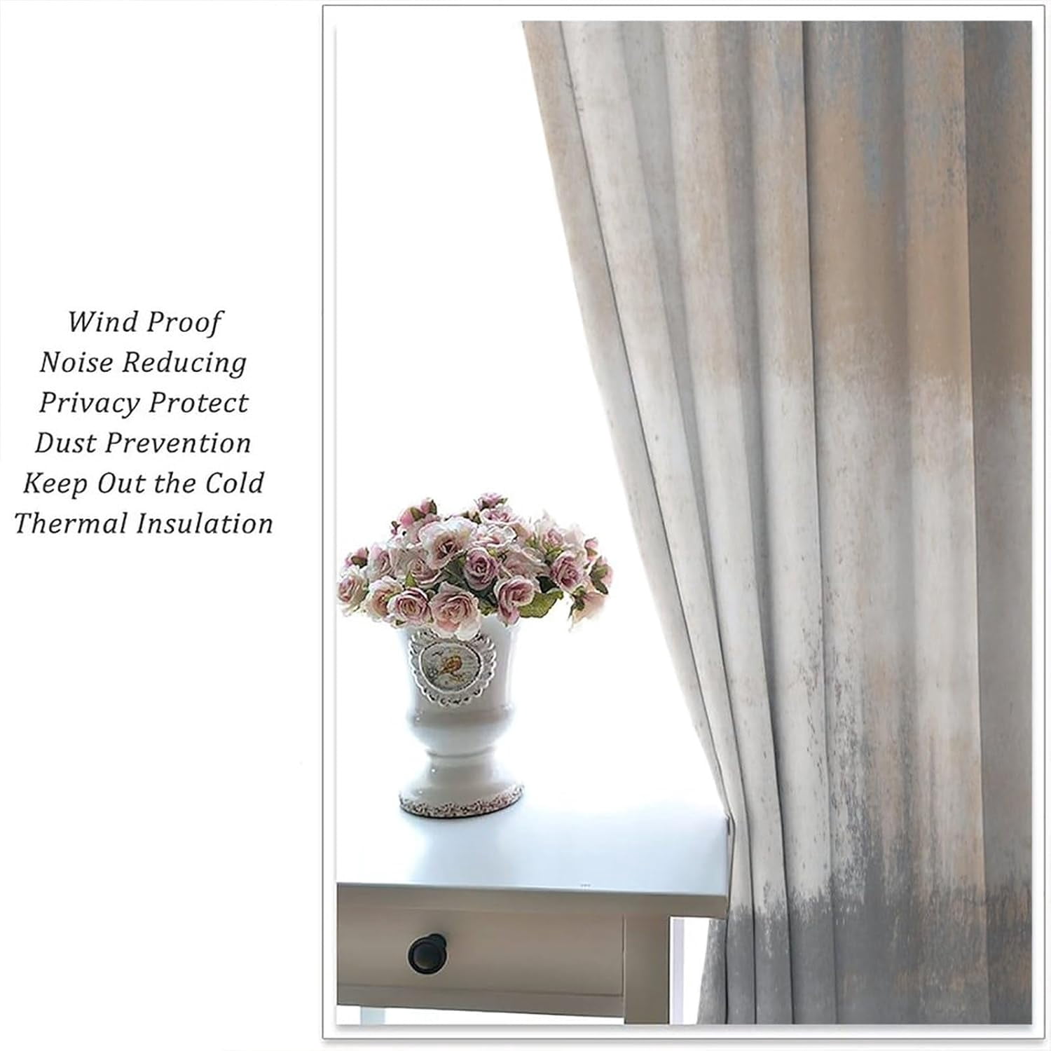 Rustic Curtains Tan Brown Grey White Abstract Pattern Blackout Print Rod Pocket Window Drapes for Bedroom Living Room 52x84in