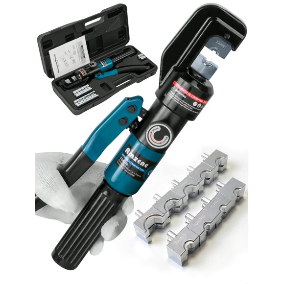 Herramienta de engarzado hidráulico AMZCNC, de 12 a 70 mm², manual, con troqueles