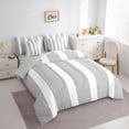 thumbnail image 2 of Castle Fairy Abstract Thin Vertical Stripe King Bedding 7pcs,Geometric Wide Band King Bed in a Bag,Gray White,Reversible, 2 of 7