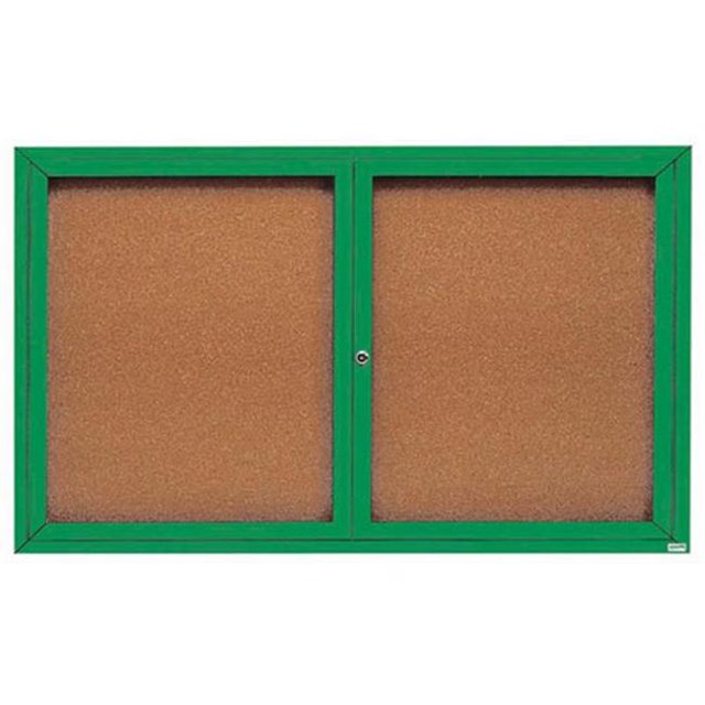 2Door Illuminated Enclosed Bulletin Board Green