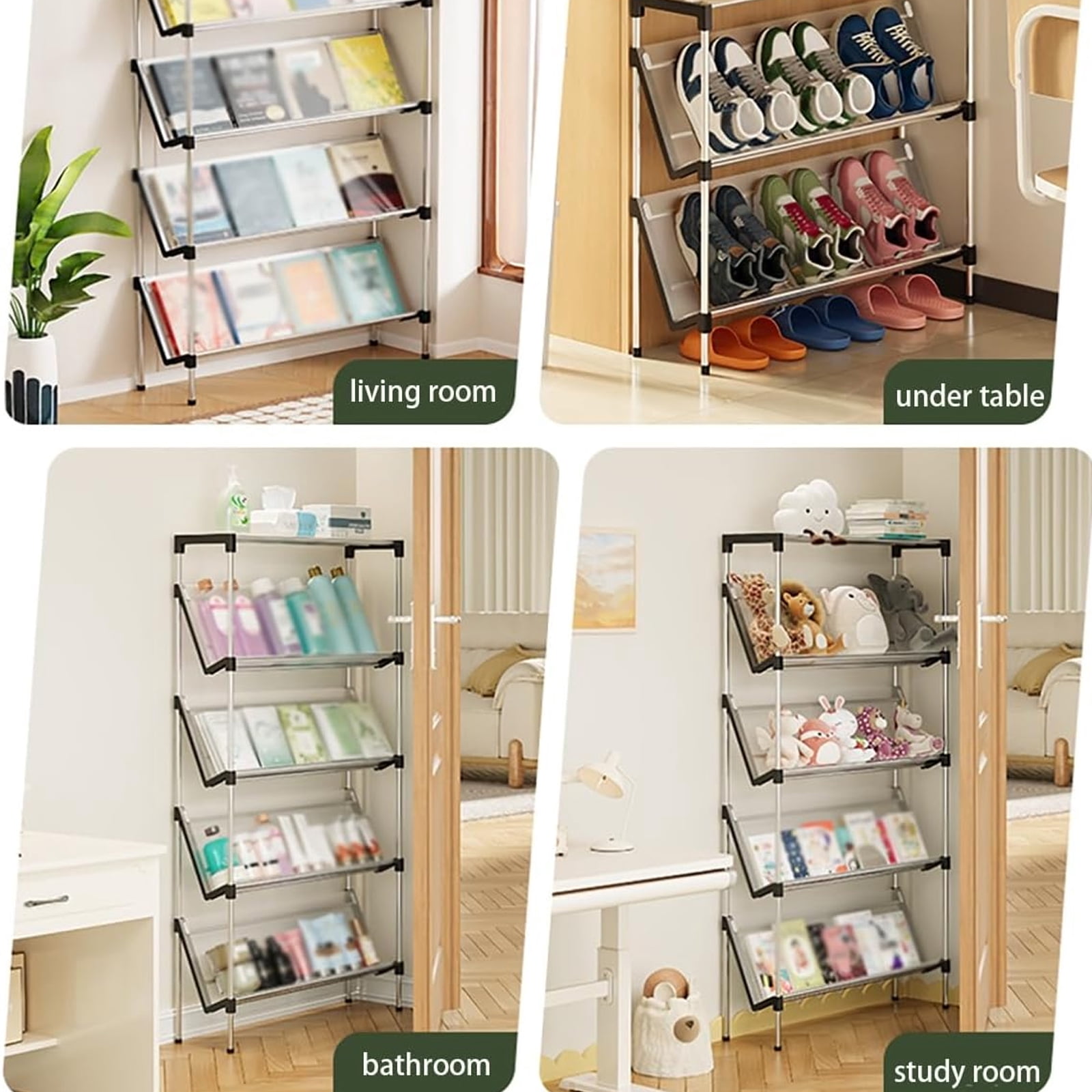 Narrow Shoe Rack for Entrance, 6 Tiers Shoe Racks Tilted Shoe Rack Organizer with 5 Slanted Shelves for Closet Floor Entryway Hallway, Holds 18 Pairs Multifunctional Front Door Shoe Rack, 66cm/25.9‘’