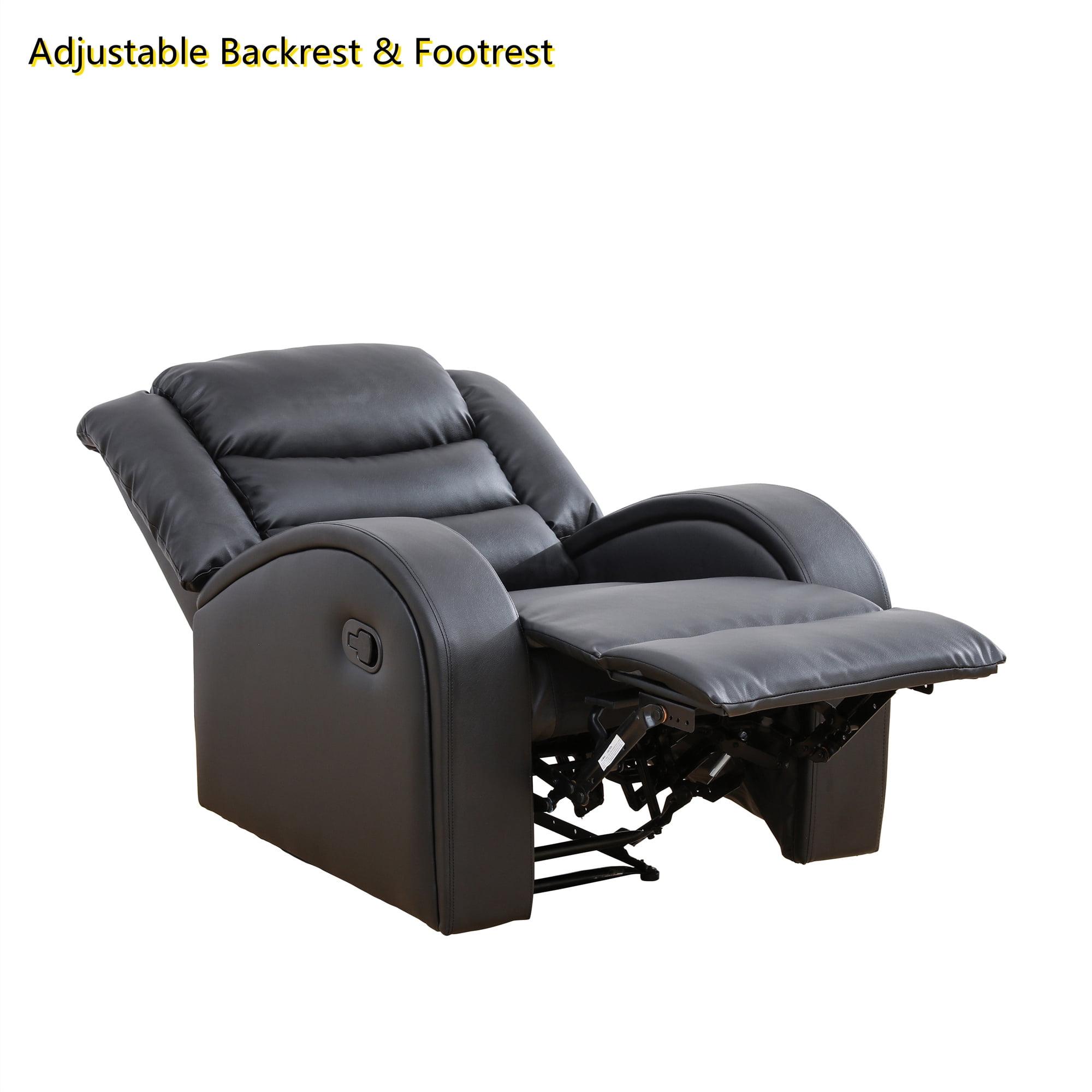 Aukfa Leather Recliner Chair, Overstuffed Single Sofa Armchair for Living Room Bedroom, Black