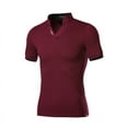 thumbnail image 3 of Handshe Men's Lapel Top T-shirt Casual Solid Color Short Sleeved Shirts Tees Round V Neck Office Work Breathable Blouse, 3 of 3