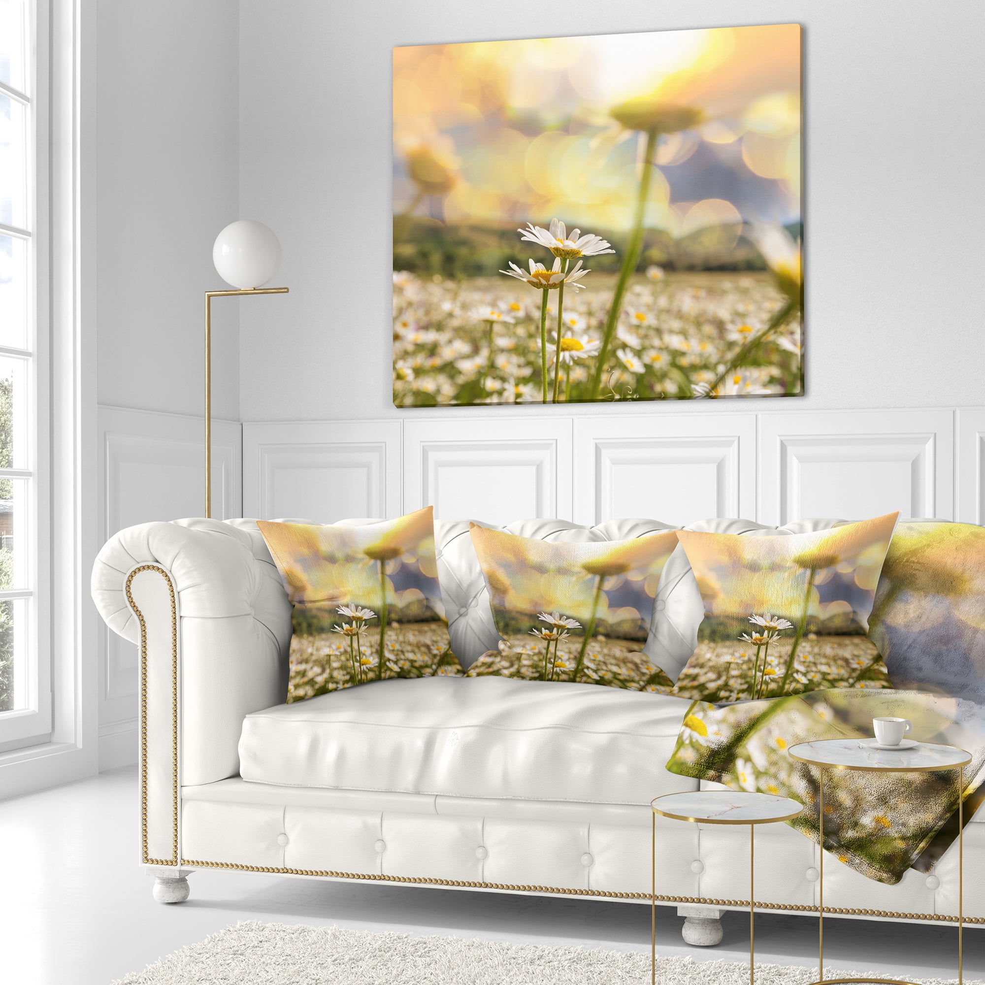 Designart Amazing Chamomile Flower Field - Floral Throw Pillow - 18x18
