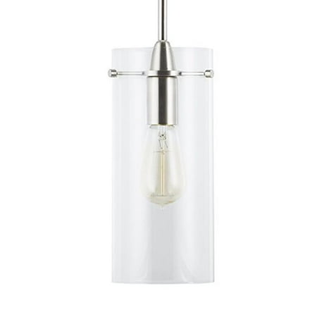 Linea Di Liara Ll P315 Bn Effimero Large One Light Stem Hung Pendant Lamp Brushed Nickel With Clear Glass Cylinder