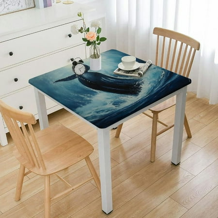 

QFMY Whale Ocean Wave Square Table Cover 100% Polyester Fiber 46*46