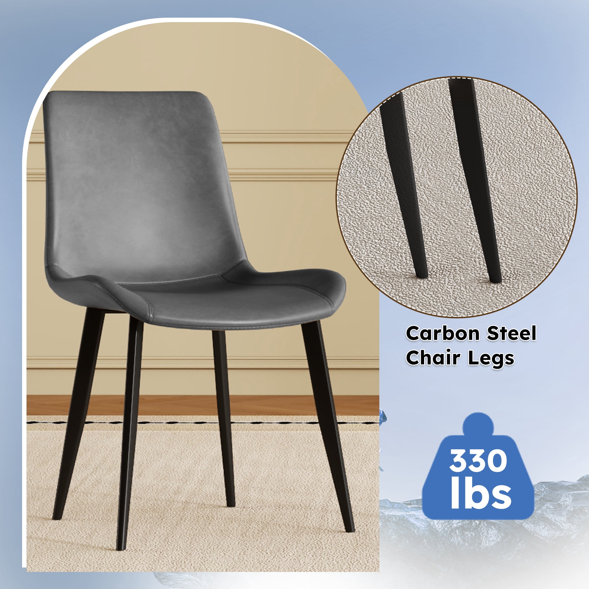Dining Chairs Set of 4, Modern PU Leather Upholstered Chairs with Metal Legs, Gray Kitchen Dining Room Side Chairs, Comfortable Stackable Design for Home & Office
