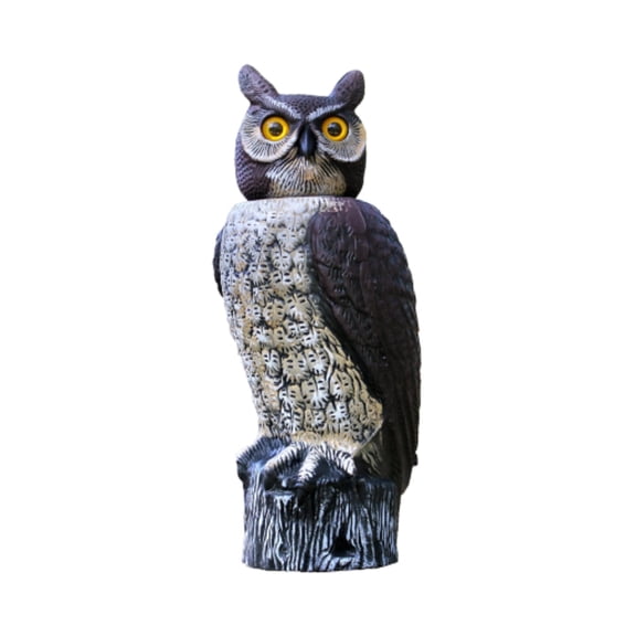 Dalen SOL-R Action Solar Fake Owl Decoy to Scare Birds Away from Gardens, Rooftops, and Patios - Safe and Humane, 18" 360º Rotating Head