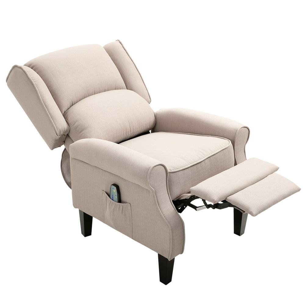 HOMCOM Heated Vibrating Linen Fabric Massage Recliner Chair Push-back with Remote Controller 