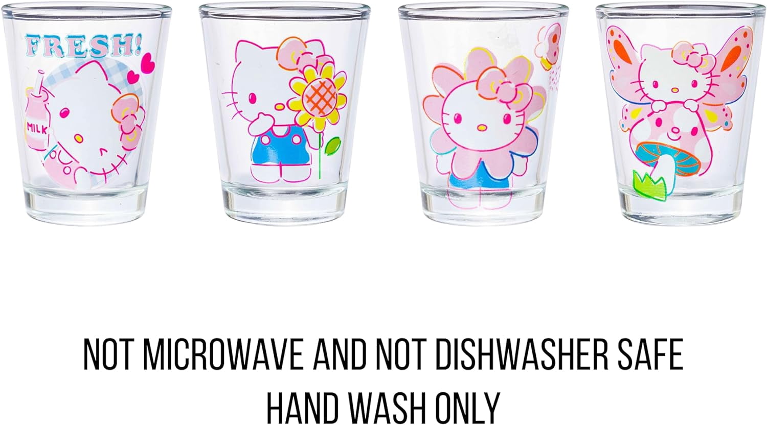 Silver Buffalo Sanrio Hello Kitty Spring Garden Flowers 4 pack Mini Glass Set, 1.5 Ounces