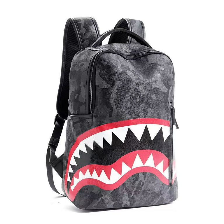 Bape Shark Backpack Men s and Women Fashion PU Leather Waterproof Backpack Laptop Backpack Short Travel Bag Casual Shark Backpack Walmart
