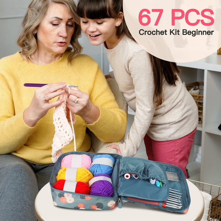 67-Piece Crochet Kit - Complete Set With Hooks, Yarn Needles, Stitch Markers & Accessories