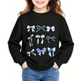 thumbnail image 6 of Girls Bow Print Sweatshirt Cute Long Sleeve Pullover Top for Kids Teens Fleece Lined Crew Neck Sweatshirts Casual Wear 9-10 Years Black, 6 of 6