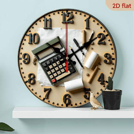 2D Flat 1pc 10Inch Wooden Silent Wall Clock - Modern Minimalist Office Decor with Calculator-like Design, Quartz Movement Non-Ticking Clock for Home, Living Room, Workspace - Beige Black Accent