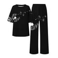 thumbnail image 4 of Alitao Cotton Pajamas Womens Pajama Sets Lounge Sets Summer Loose Short Sleeve Floral Print Top Shirt With Pants Large Size 2 Set Women'S Sleepwear Two Piece Sets for Women Black 3XL, 4 of 5