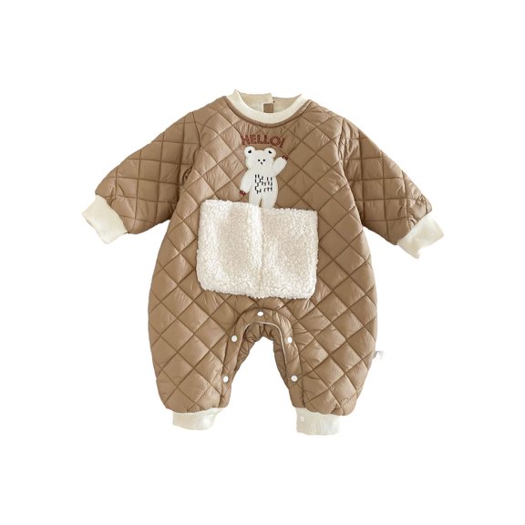 Newborn Infant Girl Boy Cute Long Sleeved Crew Neck Down Cotton Romper Jumpsuits Soft Warm Buttons Down Sweatshirts Onesie Playsuit Outfit