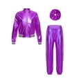 thumbnail image 4 of Raenseen Kids Girls Stage Performance Workout Outfits Patchwork Style Zipper Closure Striped Edge Purple 16, 4 of 9
