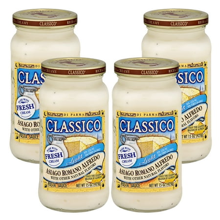 (4 Pack) Classico Light Asiago Romano Alfredo Pasta Sauce, 15 oz