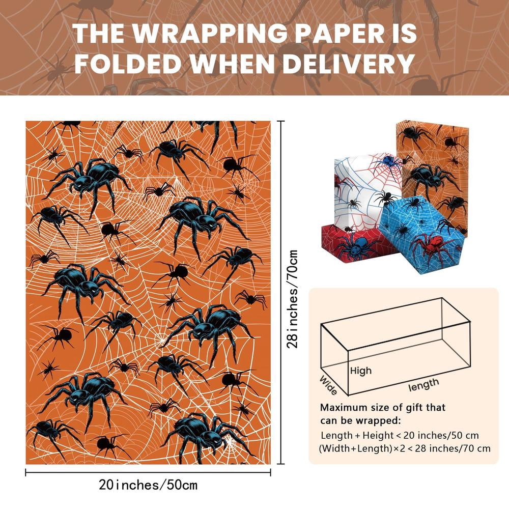 12 Sheets Spider Wrapping Paper, Spider Web Gift Wrap Blue Red Gift Packing for Boys Men Birthday Party DIY Crafts, 19.7 x 27.6 inch