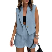 FreshPretty Womens Summer Two Piece Sets Button Sleeveless Crop Vest Blazer and High Waisted Shorts Suit Set Casual Outfits