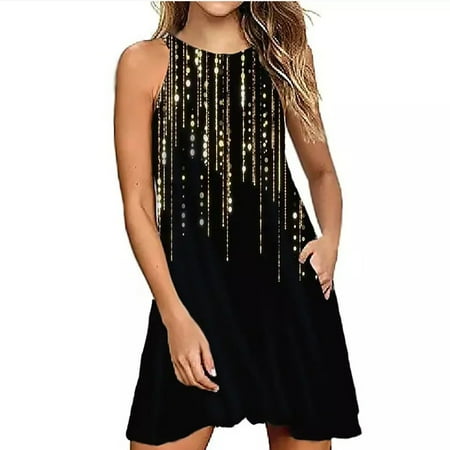 

Juebong Fashion Women Casual Sexy Printing Dresses Summer Sleeveless Poackets Mini Dress