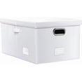 thumbnail image 2 of Caja de almacenamiento plegable con tapa, paquete de 3 unidades, contenedor organizador plegable de tela tipo cuero, cesta cubo con tapa para el hogar, recámara, clóset, oficina, guardería, 2 of 3