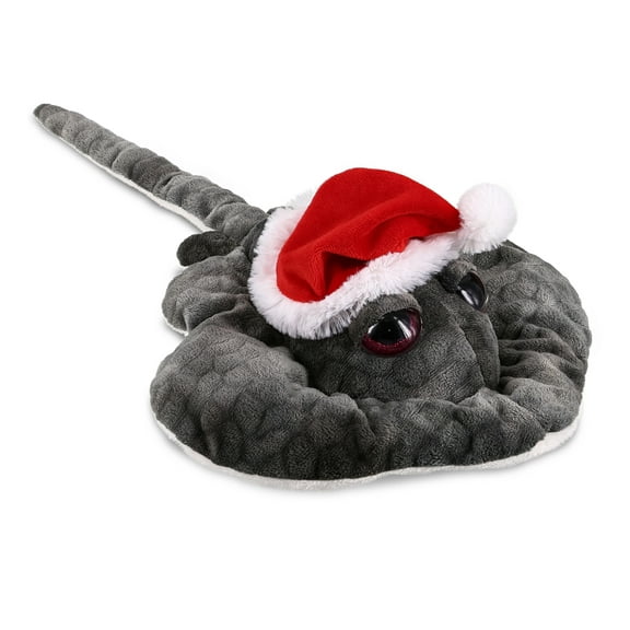 DolliBu Santa Grey Stingray Stuffed Animal Plush Toy - Super Soft Wild Animal Dress Up with Red Santa Claus Outfit, Cute Wildlife Gift, Holiday Christmas Gift - 18 Inches