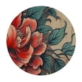 thumbnail image 4 of HAOXIT Red Peony Floral Round Tablecloths Orange Green Table Cloth Stain Resistant Resuable Table Cover 31-35, 4 of 8